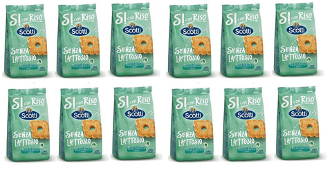Riso Scotti Si con Riso Senza Lattosio Biscotto Rustico Rustikaler Kekse mit Reis Laktosefrei 12x 350g italienisch Original