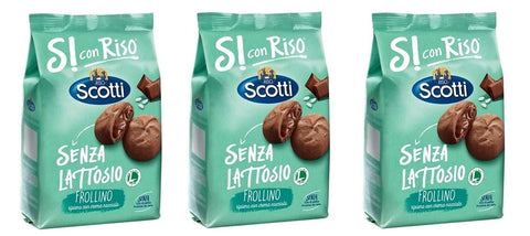 Riso Scotti Senza Lattosio Frollino ripieno con crema di nocciole Kekse Shortbread gefüllt mit Haselnusscreme Laktosefrei Ohne Palmöl und ohne Milchproteine 200g Biscuits cookies 3x Original italienisch
