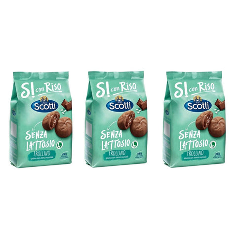 Riso Scotti Senza Lattosio Frollino ripieno con crema di nocciole Kekse Shortbread gefüllt mit Haselnusscreme Laktosefrei Ohne Palmöl und ohne Milchproteine 200g Biscuits cookies 3x Original italienisch