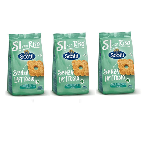 Riso Scotti Kekse 3x Riso Scotti Si con Riso Senza Lattosio Biscotto Rustico Rustikaler Kekse mit Reis Laktosefrei 350g 8001860189937