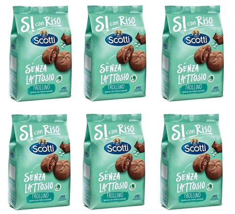 Riso Scotti Senza Lattosio Frollino ripieno con crema di nocciole Kekse Shortbread gefüllt mit Haselnusscreme Laktosefrei Ohne Palmöl und ohne Milchproteine 200 g Biscuits cookies italienisch Original