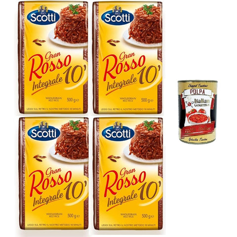 Riso Scotti Reis Riso Scotti Gran Rosso Integrale 10' Rotbrauner Reis -4x 500 gr Original italienisch inkl. Italian Gourmet Polpa 400g 8032804040014