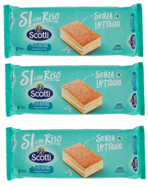 Riso Scotti Reiswaffeln 3x Riso Scotti Merendina con Farina di Riso Snack mit Reismehl laktosefrei ( 8 x 25g ) 200g Reismehlsnack ohne Palmöl ohne Milchproteine 8001860210037