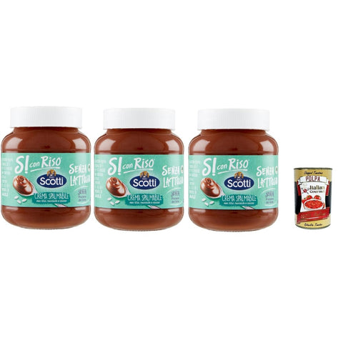 Riso Scotti Schokoladenaufstrich Riso Scotti Si con Riso, Streichfähige Creme mit Reis, Haselnüssen und Kakao, Haselnusscreme ohne Laktose, ohne Gluten und ohne Palmöl, ohne Milcheiweiß, 3x 400 gr Original italienisch inkl. Italian Gourmet Polpa 400g 8032804040014