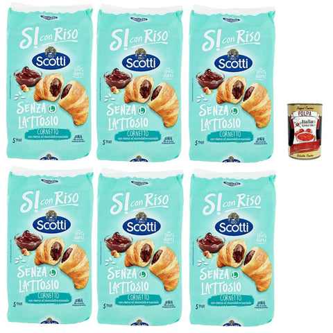 Riso Scotti Snack Kuchen & Backwaren Riso Scotti Si con Riso - Cornetti Senza Lattosio nocciola, Laktosefreie Croissants mit Haselnusscreme - Kuchen Laktosefreie süßer Snacks, ohne Palmöl, 6x 240g Original italienisch inkl. Italian Gourmet Polpa 400g 8001860187490