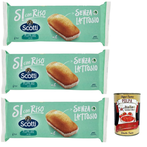 Riso Scotti Snack Kuchen & Backwaren Riso Scotti Si con Riso - Plumcake con Riso, Plumcake mit Reis, Kuchen Laktose -freie Süße Snacks, Palmöl ohne, 3x 190g Original italienisch inkl. Italian Gourmet Polpa 400g 8032804040014