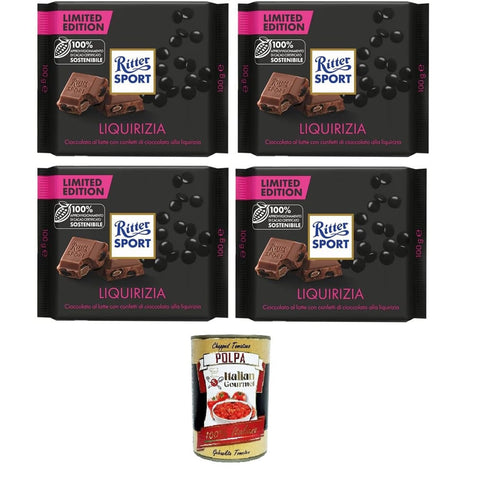 Ritter Spot Riegel Ritter Spot Liquirizia Limitierte Ausgabe Milchschokolade mit Lakritzstückchen 100% nachhaltiger Kakao 4 Packungen 100 g italienisch Original Pastasauce + 4000417620415