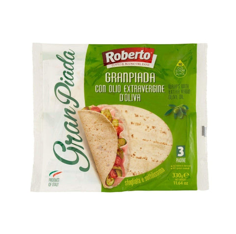 Roberto Brötchen MHD 06/10/2025 Roberto GranPiada mit extra native Olivenöl,Dünnes und Duftendes Piadina Brot, Packung mit 330g, Jede Packung enthält 3 Wraps 0