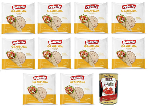 Roberto Fladenbrot & Wraps 10x Roberto GranPiada Classica,Dünnes und Duftendes Piadina Brot,Packung mit 330g, Jede Packung enthält 3 Wraps + Italian Gourmet Polpa di Pomodoro 400g Dose 8003490044853