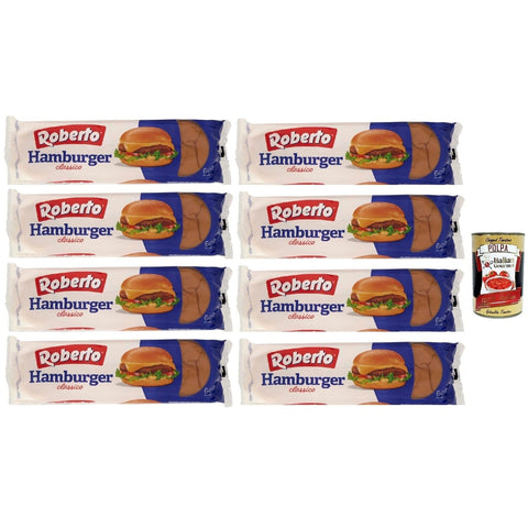 Roberto Hamburger Classico Brot Packung mit Jede Packung enthält 6 Hamburger Buns 300 g 8x italienisch Original Pastasauce + kostenlos Polpa di Pomodoro 400 g Dose
