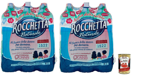 12x Rocchetta Acqua Minerale Naturale, Natürliches Mineralwasser Einweg-PET-Flasche 1, 5 Lt + Kostenlose Italian Gourmet Polpa di Pomodoro 400 g Dose