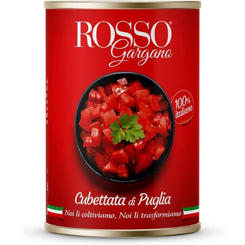 Rosso Gargano Cubettata Gehackte Tomaten Apulien Aus 100% italienischen Tomaten 24x400g Original italienisch Feinkost