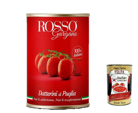 Rosso Gargano Gemüse 24x Rosso Gargano pomodori Datterino di Puglia, Kirschtomaten von Apulia, Datteltomaten dosen 400g + Italian Gourmet polpa 400g 8033837720430