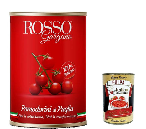Rosso Gargano Pomodorini di Puglia Kirschtomaten Tomaten sauce 100% Italienisch in dose 400 g 24x italienisch Original Pastasauce + gratis polpa 400 g