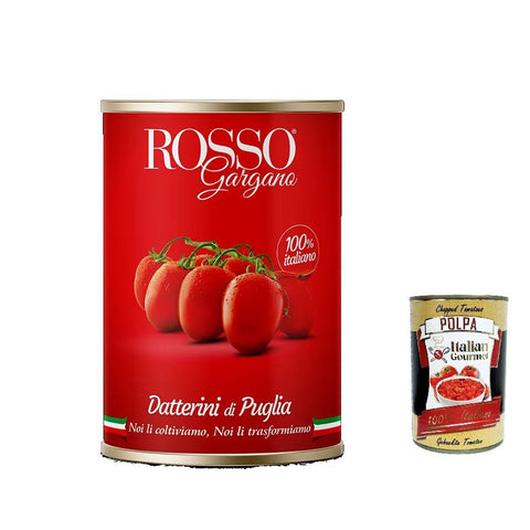 Rosso Gargano pomodori Datterino di Puglia, Kirschtomaten von Apulia, Datteltomaten dosen 48x400g Original italienisch Feinkost