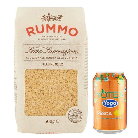 Rummo 8er-Pack Rummo Pasta Stelline N°22 Italienische Nudeln aus Hartweizengrieß 1er-Pack Yoga Eistee Pfirsich Dose 500 g 330 ml italienisch Original