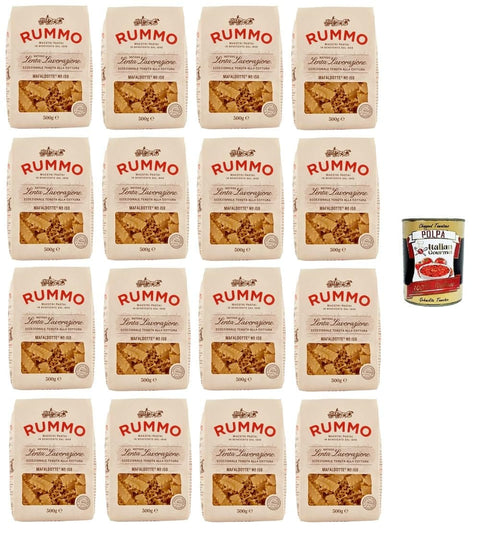 Rummo Instant-Pasta Rummo Mafaldotte N°159 Pasta Lenta Lavorazione Teigwaren aus Hartweizengrieß Bronze-Zeichnung 16x 500gr + Italian Gourmet polpa 400g 8008343201599