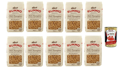 Rummo Internationale Nudeln Rummo Anelli Siciliani n° 23 Pasta Lenta Lavorazione Teigwaren aus Hartweizengrieß Bronze-Zeichnung 10x 500g + Italian Gourmet polpa 400g 8008343200233