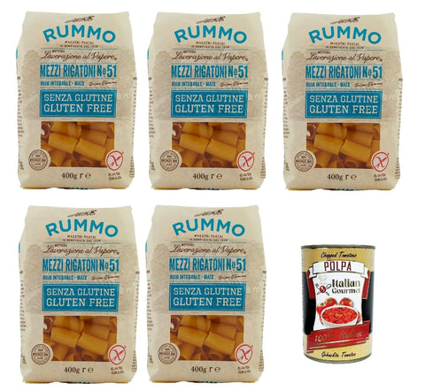 Rummo Internationale Nudeln Rummo Pasta Mezzi Rigatoni N° 51 senza Glutine, gluten free, 100% italienische Pasta nudeln glutenfrei 5x 400g + Italian Gourmet polpa 400g 8008343880510