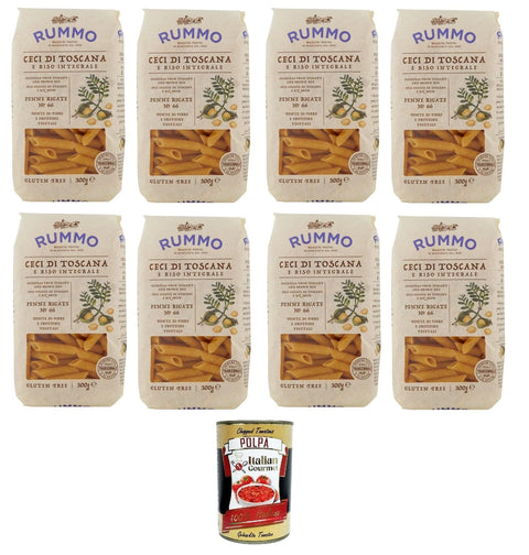 Rummo Koch- & Backzutaten Rummo Penne Rigate N°66 Glutenfreie Pasta mit toskanischen Kichererbsen und braunem Reis 8x 300gr + Italian Gourmet polpa 400g 8008343810661