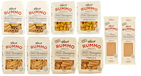 Rummo Kurze Pasta 10er-Pack Testpaket Rummo Pasta Maccheroncelli - Rigatoni - Conchiglie Rigate - Lumachine - Tripoline ,Italienische Nudeln aus Hartweizengrieß,Italienische Pasta 500g 8008343200073