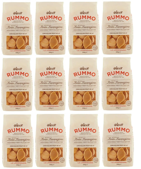 Rummo Kurze Pasta 12er-Pack Rummo Pasta Conchiglioni Rigati N°147,Italienische Nudeln aus Hartweizengrieß,Italienische Pasta 500g 8008343201476
