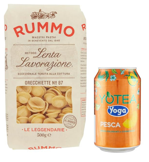Rummo Kurze Pasta 12er-Pack Rummo Pasta Orecchiette N°87,Italienische Nudeln aus Hartweizengrieß,500g + 1er-Pack Kostenlos Yoga Eistee Pfirsich 330ml Dose 8008343200875