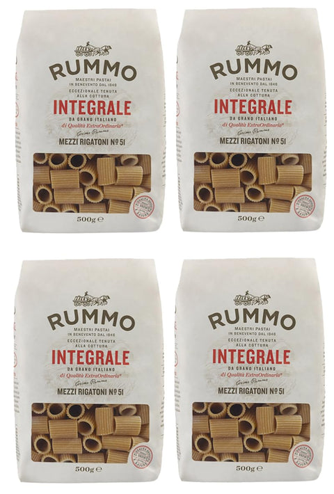 Rummo Pasta Integrale Mezzi Rigatoni N°51,Vollkornnudeln Nudeln Vollkorn Italienische Pasta 500g 4er-Pack Original italienisch