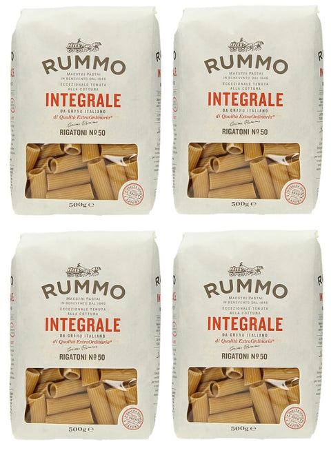 Rummo Pasta Integrale Rigatoni N°50,Vollkornnudeln Nudeln Vollkorn Italienische Pasta 500g 4er-Pack Original italienisch