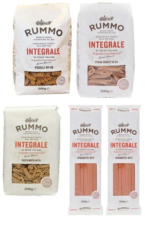 Rummo TESTPAKET Pasta Integrale,4 verschiedene Sorten Vollkornnudeln Nudeln Vollkorn Italienische Pasta 500g 5er-Pack Original italienisch
