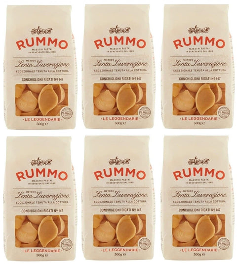 Rummo Pasta Conchiglioni Rigati N°147,Italienische Nudeln aus Hartweizengrieß,Italienische Pasta 500g 6er-Pack Original italienisch