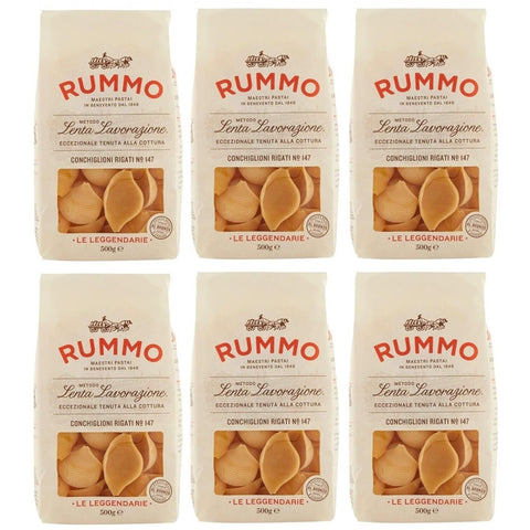 Rummo Pasta Conchiglioni Rigati N°147,Italienische Nudeln aus Hartweizengrieß,Italienische Pasta 500g 6er-Pack Original italienisch