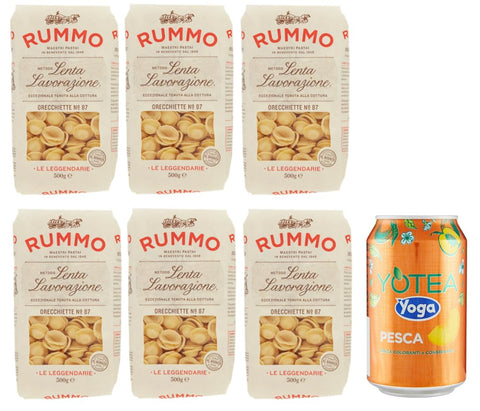 Rummo Kurze Pasta 6er-Pack Rummo Pasta Orecchiette N°87,Italienische Nudeln aus Hartweizengrieß,500g + 1er-Pack Kostenlos Yoga Eistee Pfirsich 330ml Dose 8008343200875
