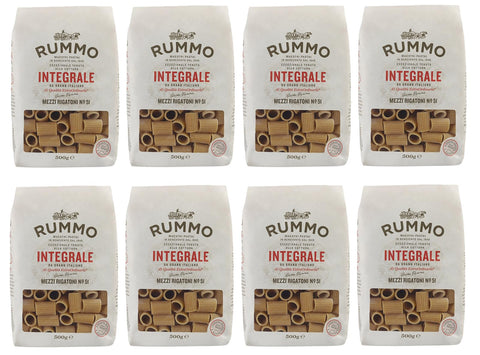 Rummo Kurze Pasta 8er-Pack Rummo Pasta Integrale Mezzi Rigatoni N°51,Vollkornnudeln Nudeln Vollkorn Italienische Pasta 500g 8008343709057
