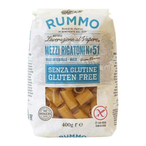 Rummo Kurze Pasta Rummo - Mezzi Rigatoni n.51 Gluten Free Bronze Gezeichnete - 12 Packungen mit 400 g