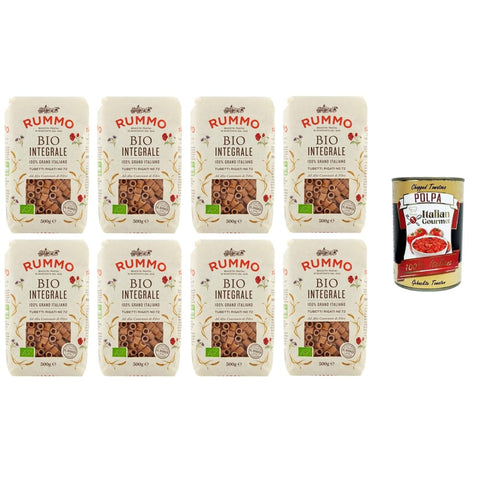 Rummo Kurze Pasta Rummo Tubetti Integrali N°72 100% Grano Italiano,Vollkornröhren Nr. 72 100% italienischer Weizen 8x500gr Original italienisch inkl. Italian Gourmet Polpa 400g 8032804040014
