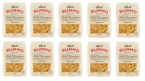 Rummo Längliche Pasta 10x Rummo Farfalle N°85 Pasta Lenta Lavorazione Teigwaren aus Hartweizengrieß Bronze-Zeichnung 500g 8008343200851