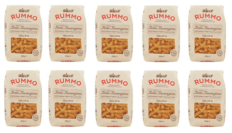 Rummo Längliche Pasta 10x Rummo Fusilli N°48 Pasta Lenta Lavorazione Teigwaren aus Hartweizengrieß Bronze-Zeichnung 500g 8008343200486