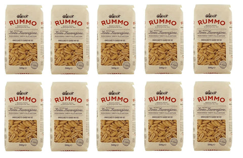 Rummo Längliche Pasta 10x Rummo Gnocchetti Sardi N°63 Pasta Lenta Lavorazione Teigwaren aus Hartweizengrieß Bronze-Zeichnung 500g 8008343200639