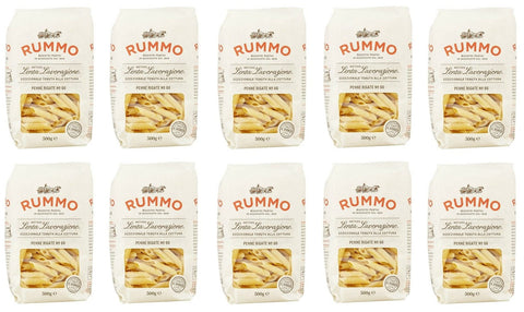 Rummo Längliche Pasta 10x Rummo Penne Rigate N°66 Pasta Lenta Lavorazione Teigwaren aus Hartweizengrieß Bronze-Zeichnung 500g 8008343200660
