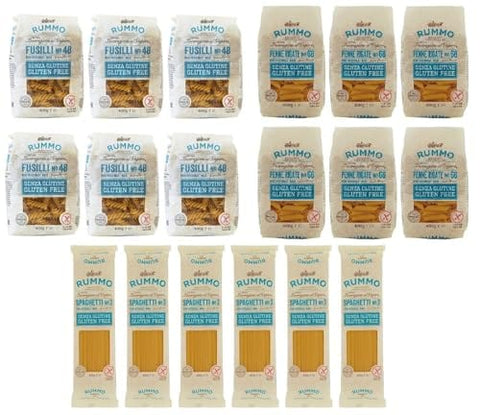 Rummo Längliche Pasta 18er-Pack Testpaket Rummo Pasta Spaghetti - Fusilli - Penne Rigate Glutenfreie,Nudeln Senza Glutine 400g 8008343880664