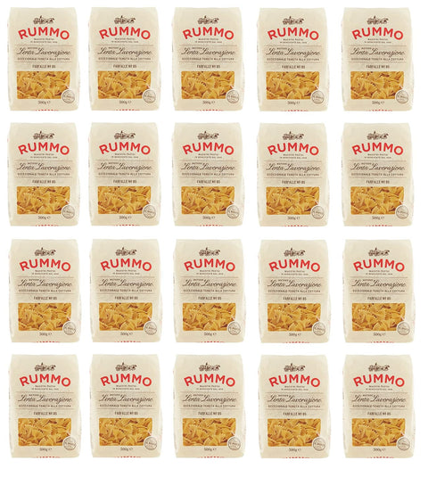 Rummo Längliche Pasta 20x Rummo Farfalle N°85 Pasta Lenta Lavorazione Teigwaren aus Hartweizengrieß Bronze-Zeichnung 500g 8008343200851
