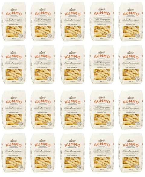 Rummo Längliche Pasta 20x Rummo Penne Rigate N°66 Pasta Lenta Lavorazione Teigwaren aus Hartweizengrieß Bronze-Zeichnung 500g 8008343200660
