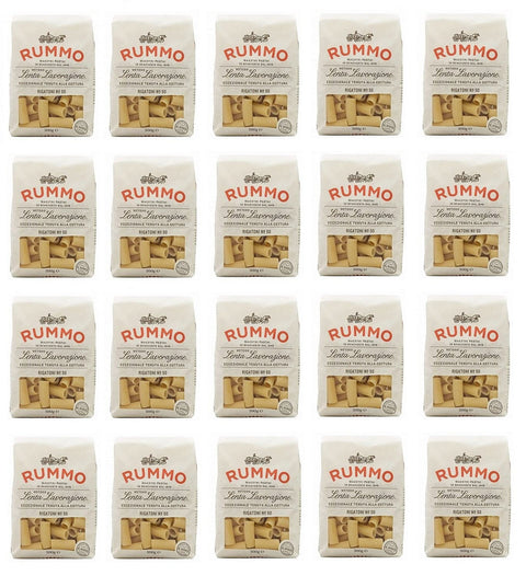Rummo Längliche Pasta 20x Rummo Rigatoni N°50 Pasta Lenta Lavorazione Teigwaren aus Hartweizengrieß Bronze-Zeichnung 500g 8008343200509