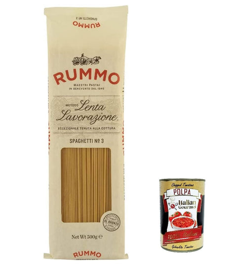 Rummo Längliche Pasta 20x Rummo Spaghetti N. 3 Hartweizengrieß Pasta Italienische Nudeln 500g Packung + Italian Gourmet Polpa di Pomodoro 400g Dose