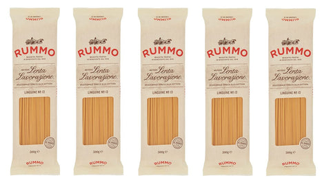 Rummo Längliche Pasta 5x Rummo Linguine N°13 Pasta Lenta Lavorazione Teigwaren aus Hartweizengrieß Bronze-Zeichnung 500g 8008343200134