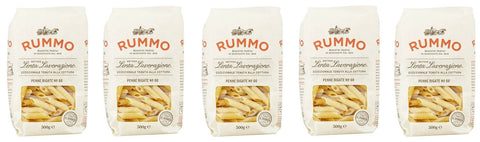 Rummo Längliche Pasta 5x Rummo Penne Rigate N°66 Pasta Lenta Lavorazione Teigwaren aus Hartweizengrieß Bronze-Zeichnung 500g 8008343200660