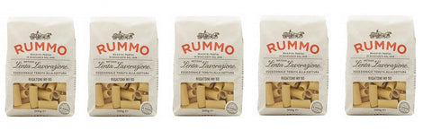 Rummo Längliche Pasta 5x Rummo Rigatoni N°50 Pasta Lenta Lavorazione Teigwaren aus Hartweizengrieß Bronze-Zeichnung 500g 8008343200509