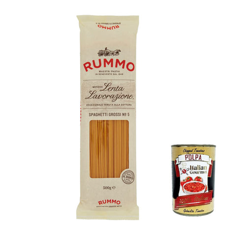 Rummo Spaghetti grossi N. 5 Hartweizengrieß Pasta Italienische Nudeln Packung 500 g 5x italienisch Original + kostenlos Polpa di Pomodoro 400 g Dose