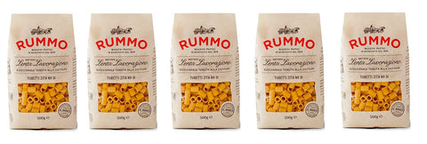 Rummo Längliche Pasta 5x Rummo Tubetti Zita N°31 Pasta Lenta Lavorazione Teigwaren aus Hartweizengrieß Bronze-Zeichnung 500g 8008343200318